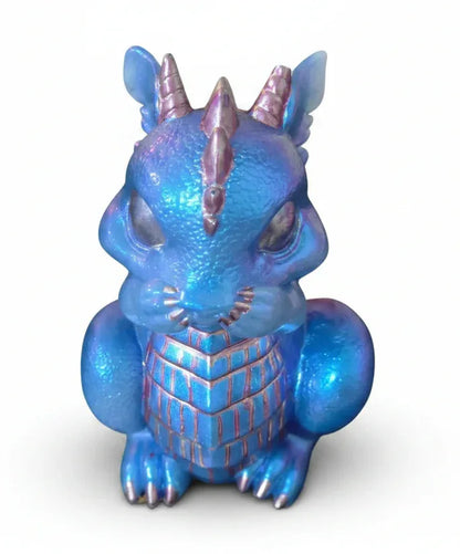 **Handcrafted Iridescent Baby Dragon Figurine Set of 3 - Blue, Teal, Purple | Whimsical Fantasy Decor Bundle by Crazy Chaotic Crafter**