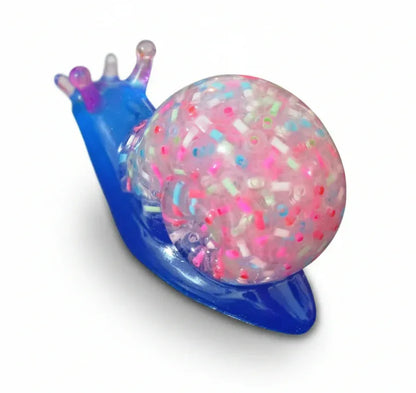 **Handcrafted Blue Multicolor Beaded Resin Snail Figurine - Rainbow "Skittles" Maximalist Decor | Whimsical Artisan Desk Pet by Crazy Chaotic Crafter**