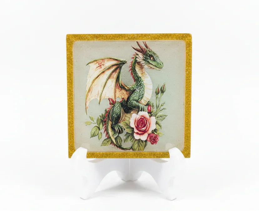 **Handcrafted Green Rose Dragon Resin Plaque - Enchanted Forest Fantasy Decor | Crazy Chaotic Crafter**