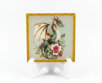 **Handcrafted Green Rose Dragon Resin Plaque - Enchanted Forest Fantasy Decor | Crazy Chaotic Crafter**