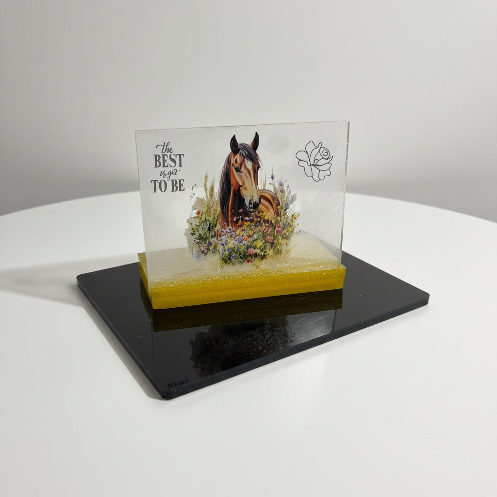 Handcrafted Shelf Plaque with Horse and Floral accent with "The Best Is Yet To Be" Quote