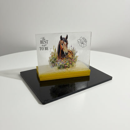 Handcrafted Shelf Plaque with Horse and Floral accent with "The Best Is Yet To Be" Quote