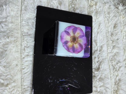 Square Handcrafted Resin Jar Layered in Purple White & Black w/ Butterflies Flowers and Quotes