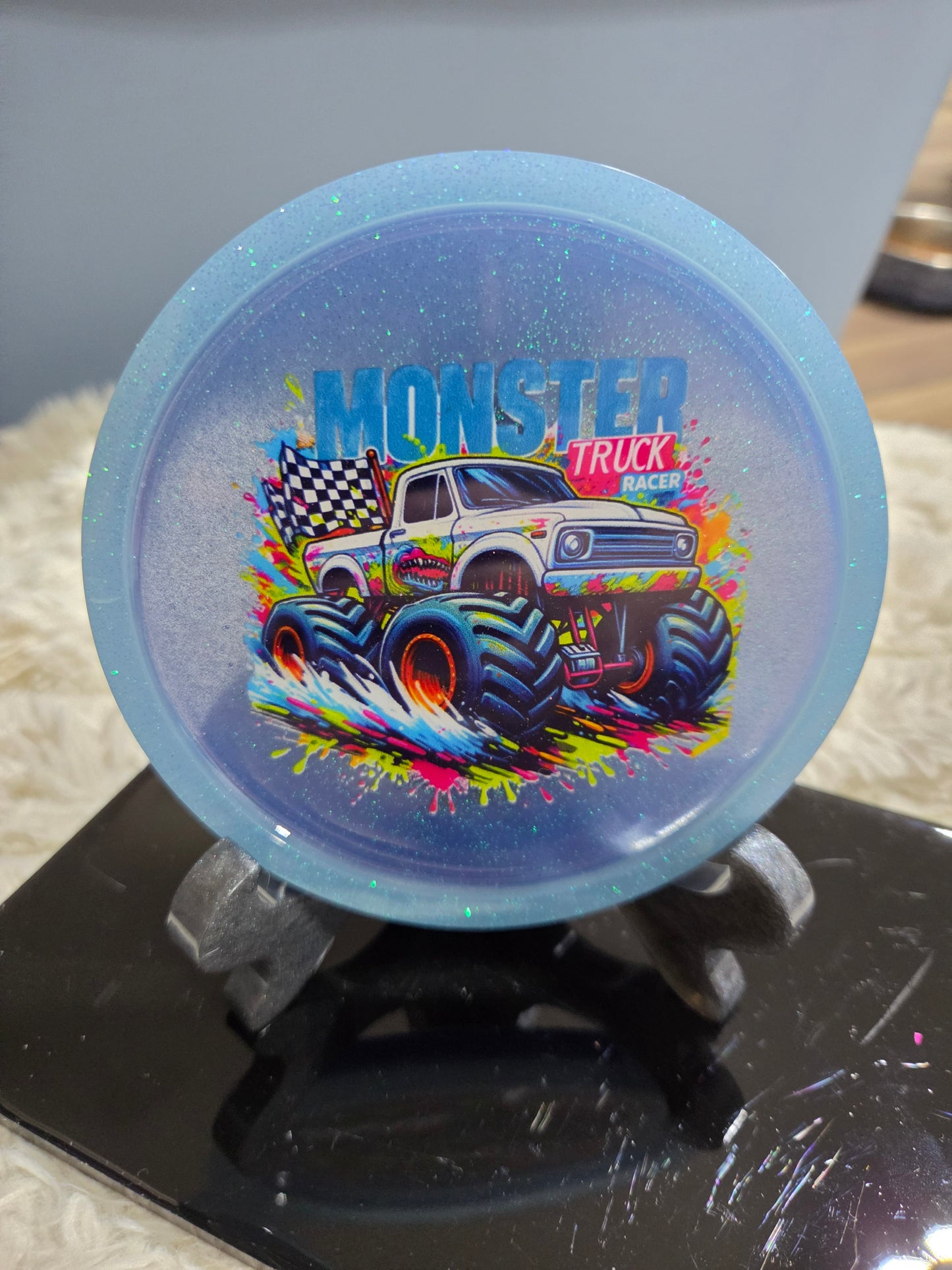 Round Handcrafted Resin Monster Truck Tray/Display