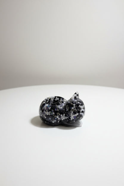 Black and White Beaded Resin Cat Tealight Holder