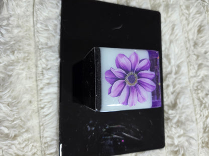 Square Handcrafted Resin Jar Layered in Purple White & Black w/ Butterflies Flowers and Quotes