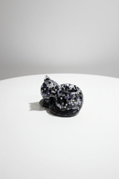 Black and White Beaded Resin Cat Tealight Holder
