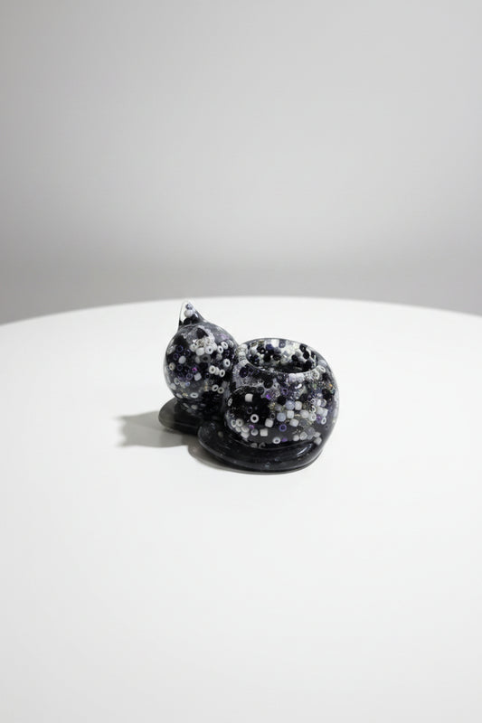 Black and White Beaded Resin Cat Tealight Holder