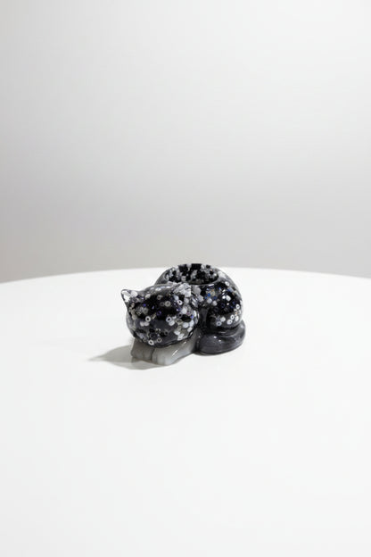 Black and White Beaded Resin Cat Tealight Holder