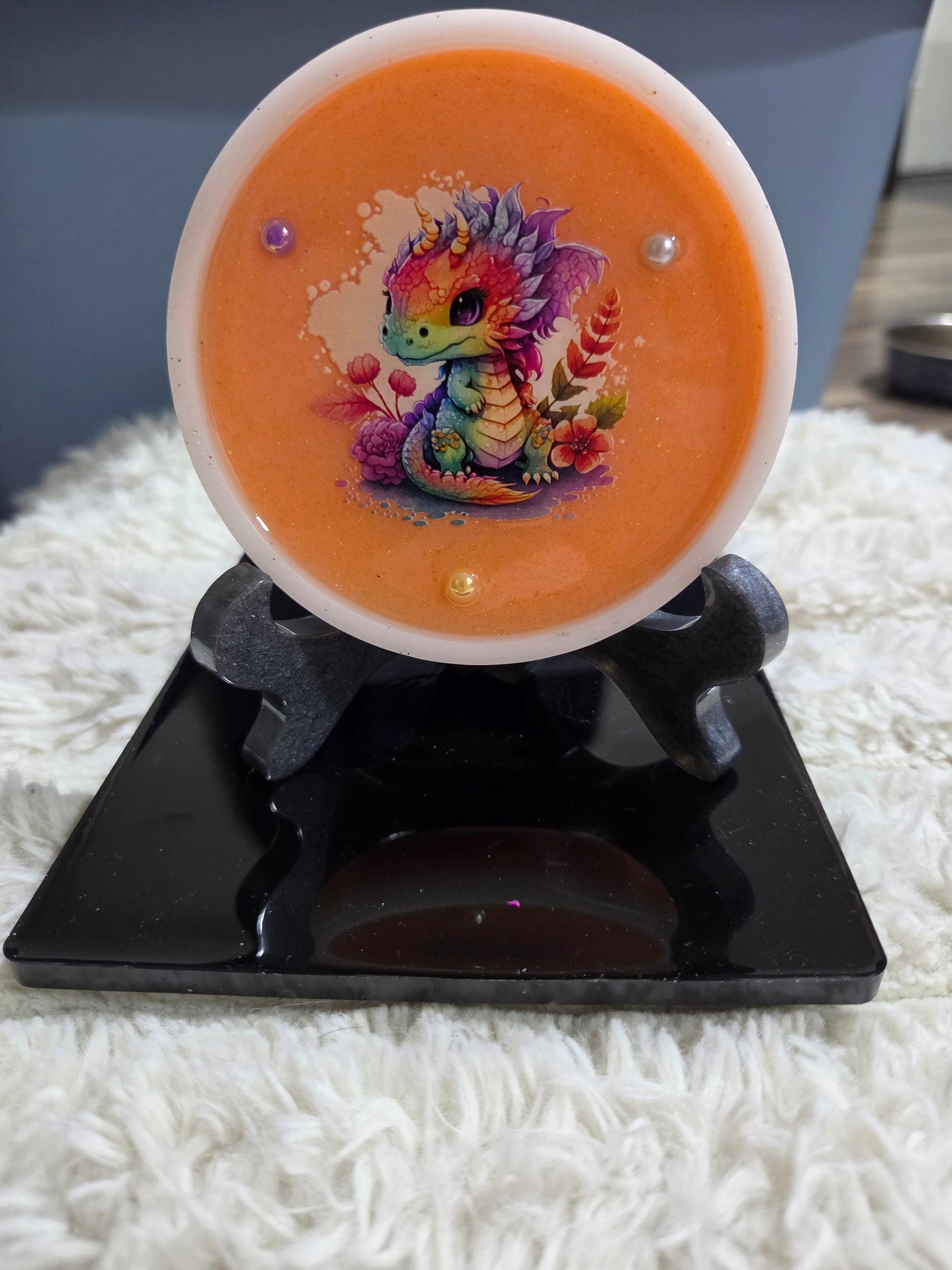 Handcrafted Pastel Beaded Round Dragon Art Displays/Trays
