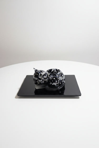 Black and White Beaded Resin Cat Tealight Holder