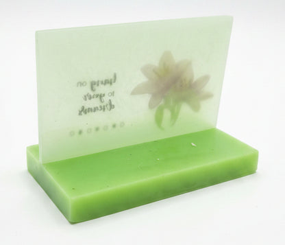 Handcrafted Resin Plaque with Lily Flowers Green base and "Hang on to your dreams" quote
