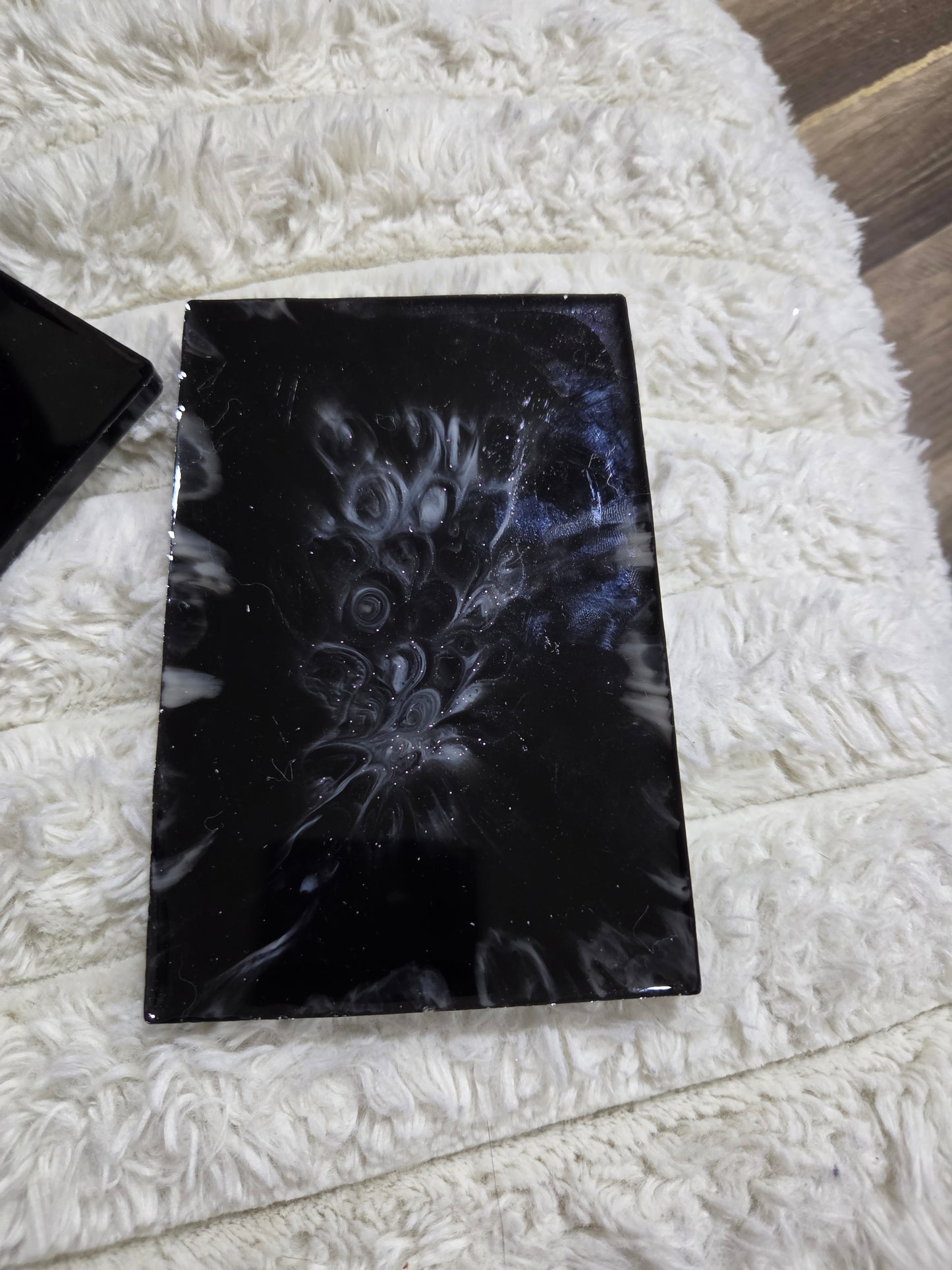 Rectangular or Oblong Black/Gold Framed Handcrafted Resin Tray/Display featuring Black Dragons