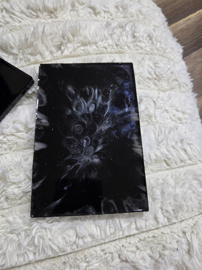 Rectangular or Oblong Black/Gold Framed Handcrafted Resin Tray/Display featuring Black Dragons