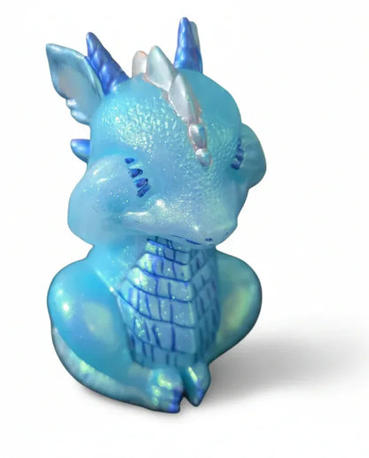 **Handcrafted Iridescent Baby Dragon Figurine Set of 3 - Blue, Teal, Purple | Whimsical Fantasy Decor Bundle by Crazy Chaotic Crafter**