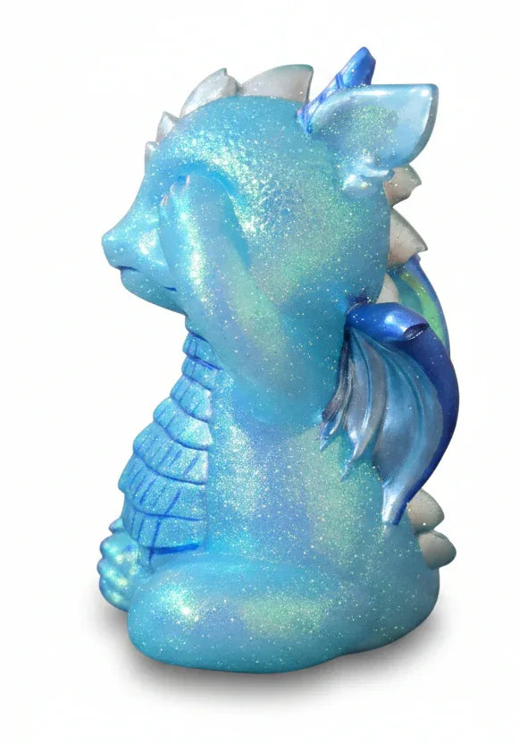 **Handcrafted Iridescent Baby Dragon Figurine Set of 3 - Blue, Teal, Purple | Whimsical Fantasy Decor Bundle by Crazy Chaotic Crafter**