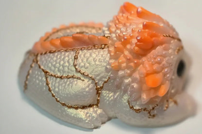 **Hand-Painted Pearlescent Dragon Hatchling Figurine - Sunset Orange & Gold Fantasy Creature Decor**