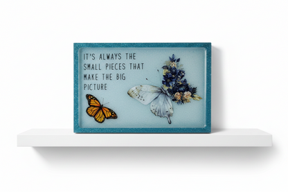 **Handcrafted "Small Pieces" Butterfly Resin Plaque - Inspirational Monarch Wall Art | Shimmering Botanical Decor by Crazy Chaotic Crafter**