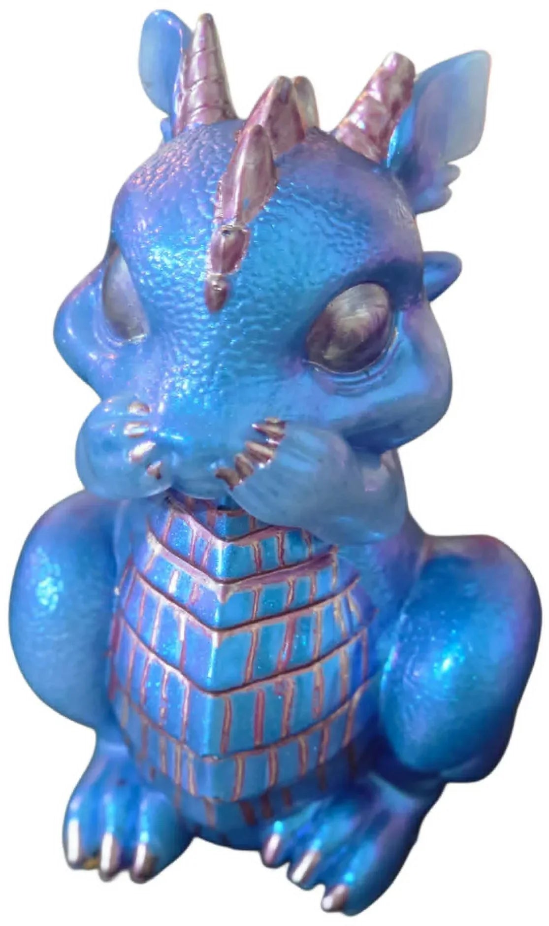 **Handcrafted Iridescent Baby Dragon Figurine Set of 3 - Blue, Teal, Purple | Whimsical Fantasy Decor Bundle by Crazy Chaotic Crafter**