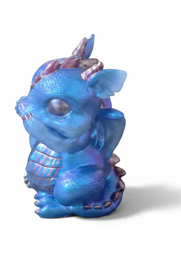 **Handcrafted Iridescent Baby Dragon Figurine Set of 3 - Blue, Teal, Purple | Whimsical Fantasy Decor Bundle by Crazy Chaotic Crafter**