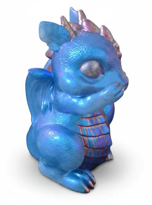 **Handcrafted Iridescent Baby Dragon Figurine Set of 3 - Blue, Teal, Purple | Whimsical Fantasy Decor Bundle by Crazy Chaotic Crafter**