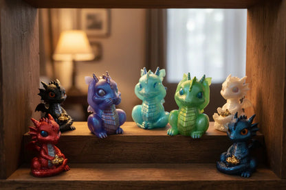 **Handcrafted Iridescent Baby Dragon Figurine Set of 3 - Blue, Teal, Purple | Whimsical Fantasy Decor Bundle by Crazy Chaotic Crafter**