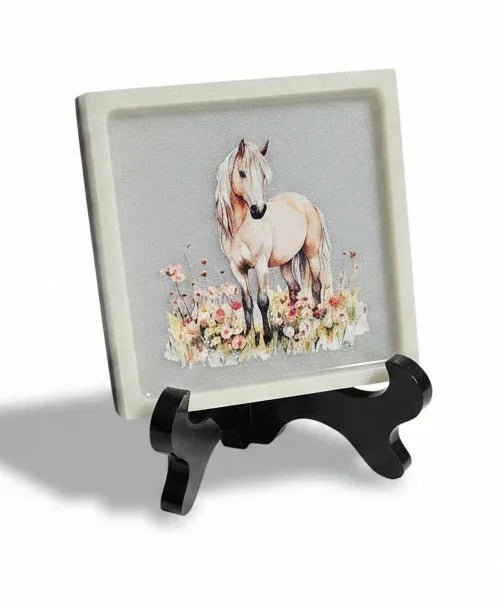 *Handcrafted "Golden Meadow" Horse Resin Plaque Set – 2-Piece Equestrian Art with Stands | Rustic Farmhouse & Western Decor | Crazy Chaotic Crafter*