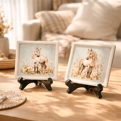 *Handcrafted "Golden Meadow" Horse Resin Plaque Set – 2-Piece Equestrian Art with Stands | Rustic Farmhouse & Western Decor | Crazy Chaotic Crafter*