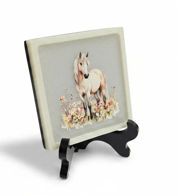 *Handcrafted "Golden Meadow" Horse Resin Plaque Set – 2-Piece Equestrian Art with Stands | Rustic Farmhouse & Western Decor | Crazy Chaotic Crafter*