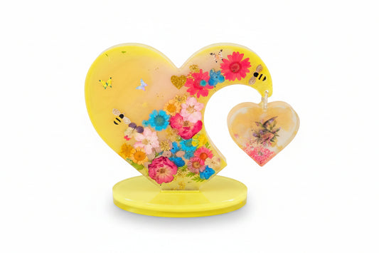 **Handcrafted Yellow Hummingbird Heart Resin Ornament - Floral Suncatcher Decor | Crazy Chaotic Crafter**